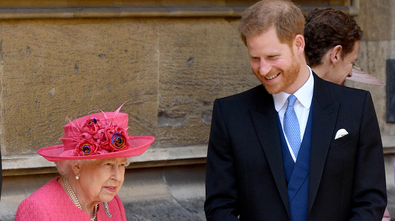 Prince Harry smiles at Queen Elizabeth 