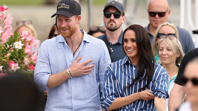 Prince Harry and Meghan Markle blue and white striped shirt Australia