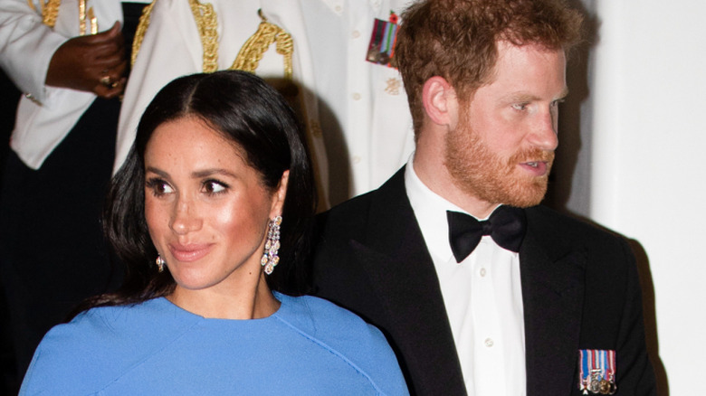 Meghan Markle wearing the earrings gifted to her by MBS