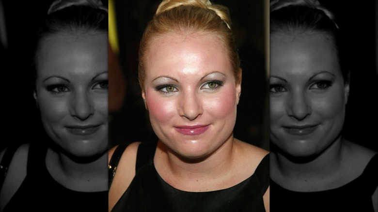 Meghan McCain wearing bright blush and shimmery silver eyeshadow.