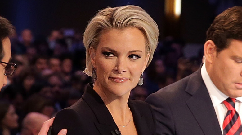 Megyn Kelly speaks at a GOP presidential debate (2015); Megyn Kelly moderates the Fox News - Google GOP Debate at the Iowa Events Center in Des Moines, Iowa (2016)