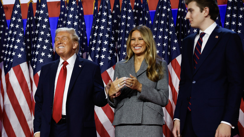 Donald Trump, Melania Trump, and Barron Trump on stage