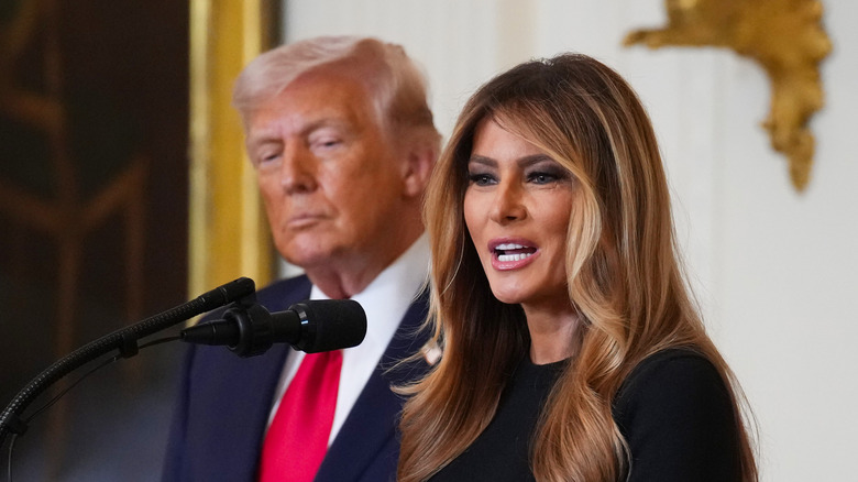 Melania and Donald Trump at podium