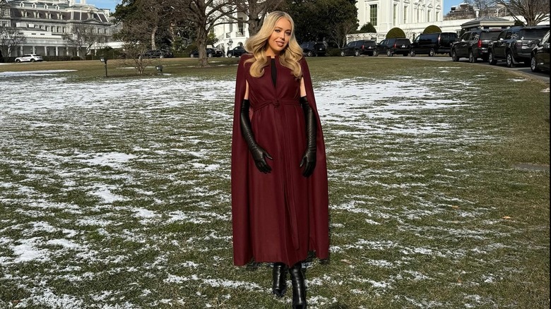 Tiffany Trump red gown black gloves White House lawn