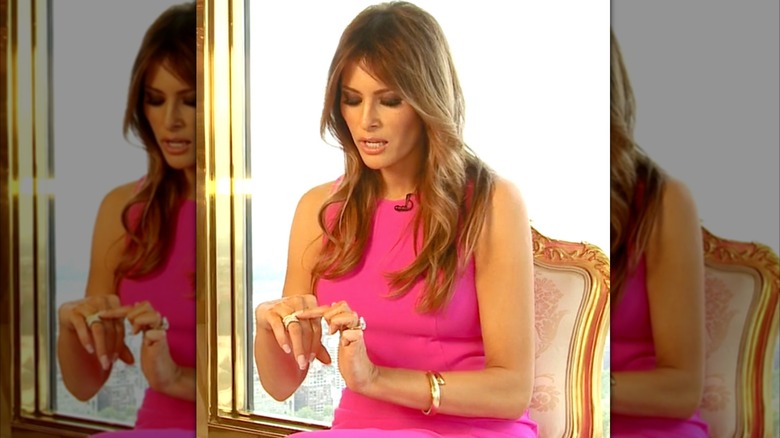 Melania Trump promoting her jewelry in a Hollywood Life interview