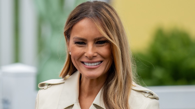 First Lady Melania Trump smiles as she and Donald Trump host the 2025 Easter Egg Roll in Washington DC on April 21 2025 (2025)