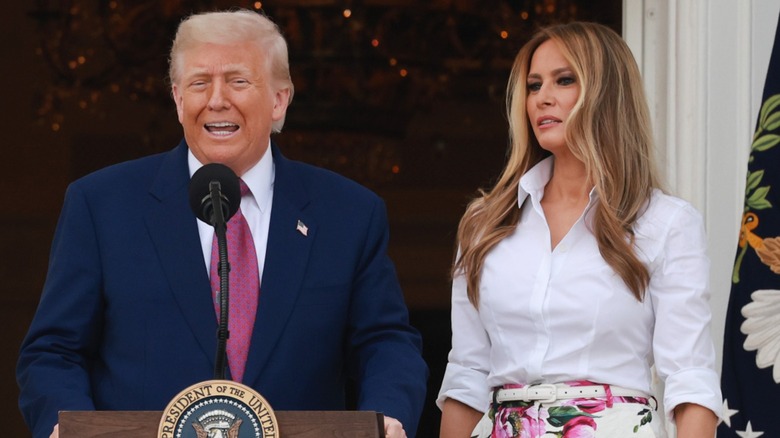 Donald Trump and Melania Trump address members of Congress during the Congressional Picnic on the South Lawn (2025)