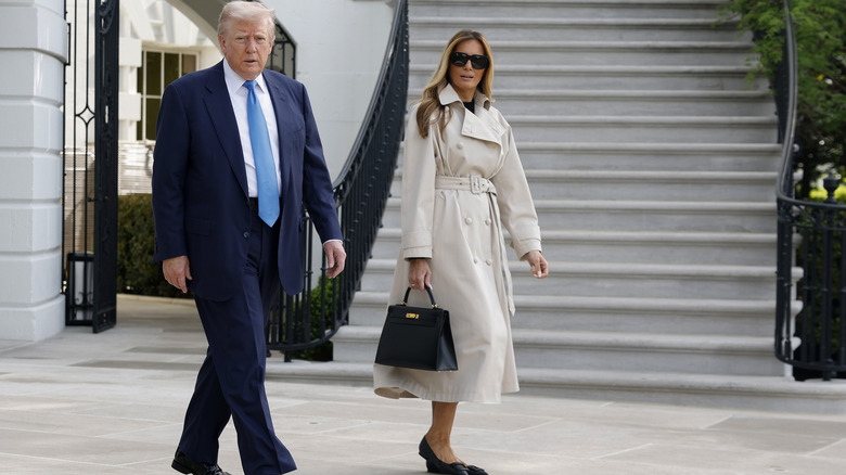 Melania and Donald Trump leaving the White House for Rome