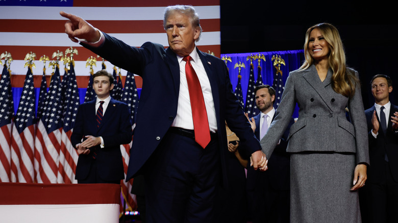 Donald and Melania Trump on stage at the Presidential Election rally