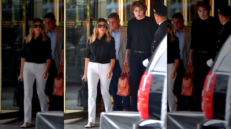 Melania and Barron Trump leaving Trump Tower in New York City