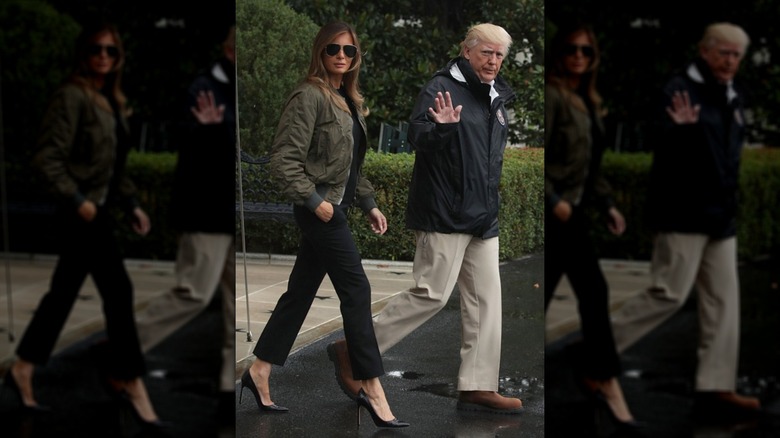 Melania and Donald Trump leaving the White House for hurricane relief