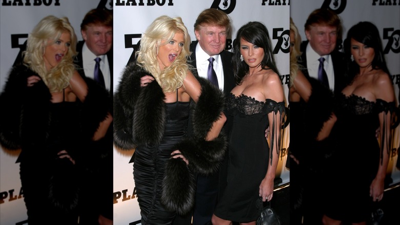 Playmate Victoria Silvstedt, Donald Trump and Melania Knauss at the Playboy 50th Anniversary celebration in New York City (2003)