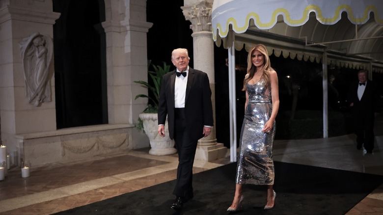 Donald Trump and Melania Trump arrive for a New Year's Eve event at Mar-A-Lago in Palm Beach, FL (2025)