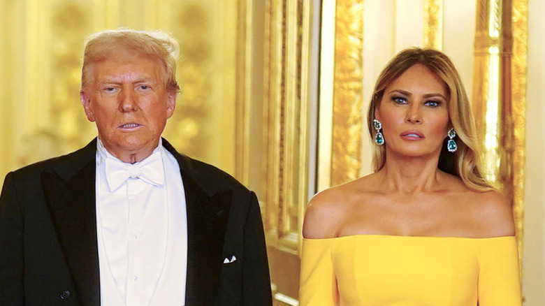 Donald and Melania Trump staring
