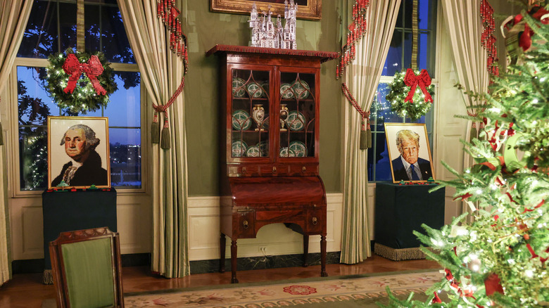 White House Green Room with Christmas decorations