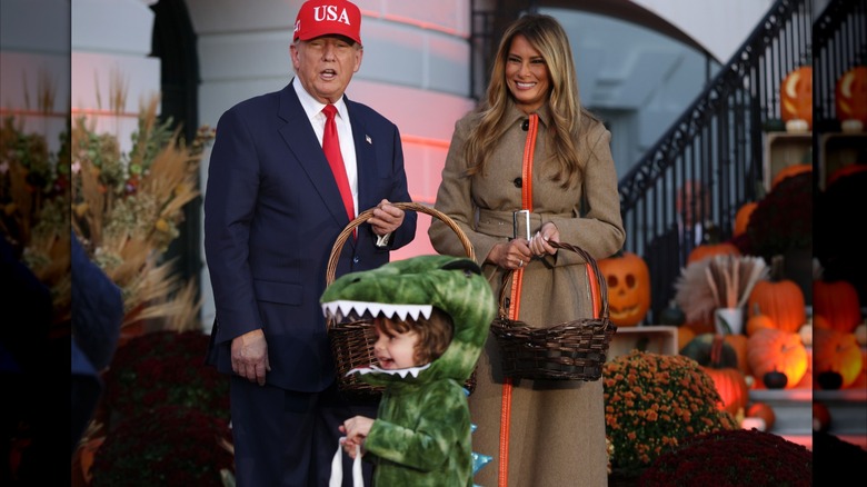 Donald Trump and Melania Trump hand out candy for Halloween 2025