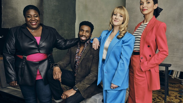 Melissa Rauch poses with others at NBCUniversal Winter Press Tour