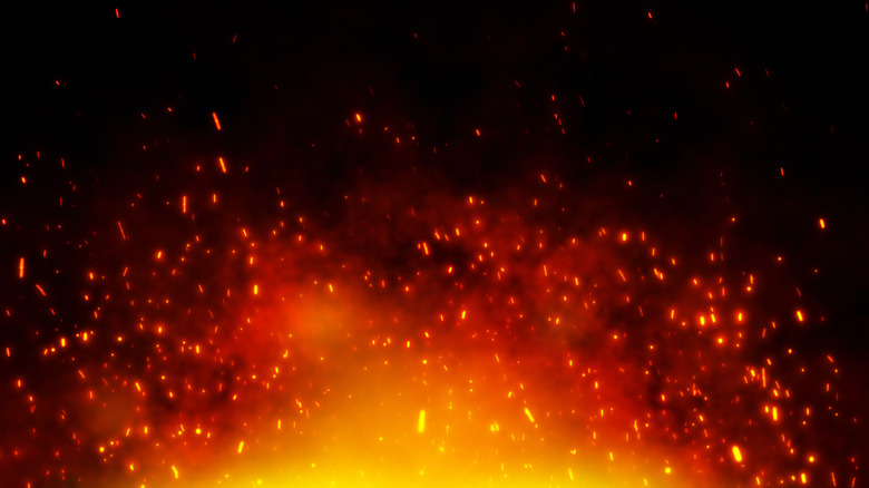 Fire in front of a black background 