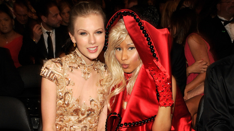 Taylor Swift and Nicki Minaj attend The 54th Annual GRAMMY Awards at Staples Center on February 12, 2012 in Los Angeles, California.