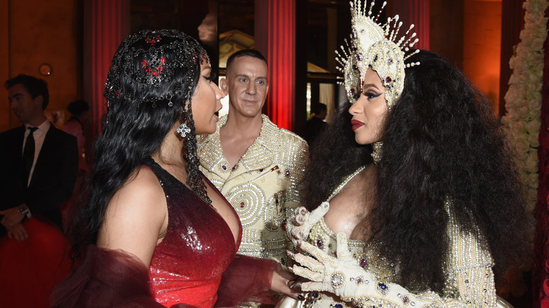Nicki Minaj, Designer Jeremy Scott, and Cardi B attend the Heavenly Bodies: Fashion & The Catholic Imagination Costume Institute Gala at The Metropolitan Museum of Art on May 7, 2018 in New York City.