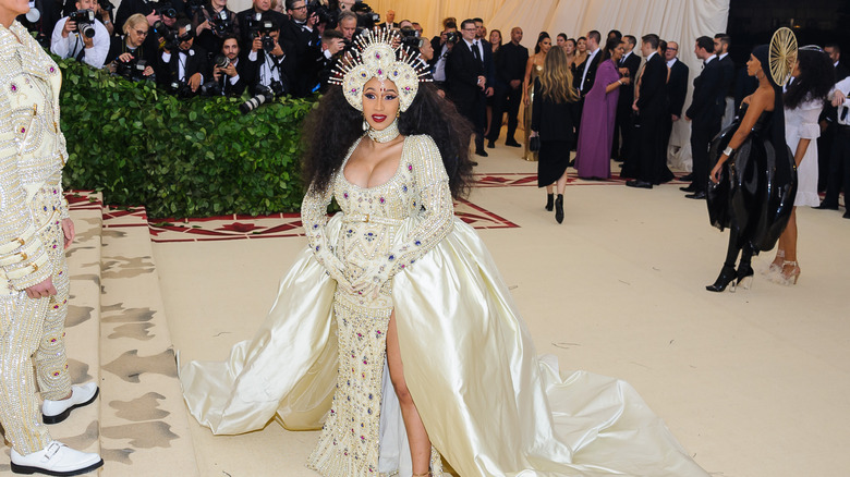 Cardi B in an embellished off white gown