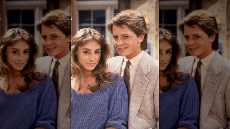 Michael J. Fox and Tracy Pollan on the set of "Family Ties"