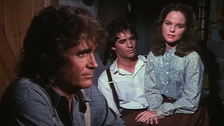 Screenshot from movie "Little House Years," featuring Michael Landon, Linwood Boomer, and Melissa Sue Anderson.