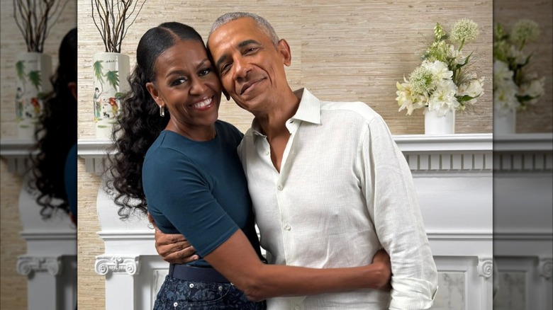 Michelle and Barack Obama smiling together