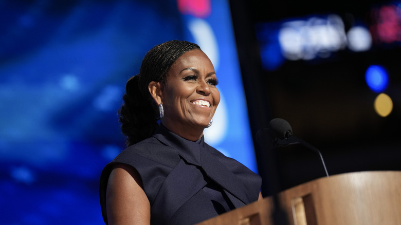 Michelle Obama speaking during the 2024 Democratic National Convention