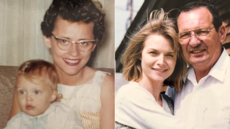 Split image of Michelle Pfeiffer with her parents