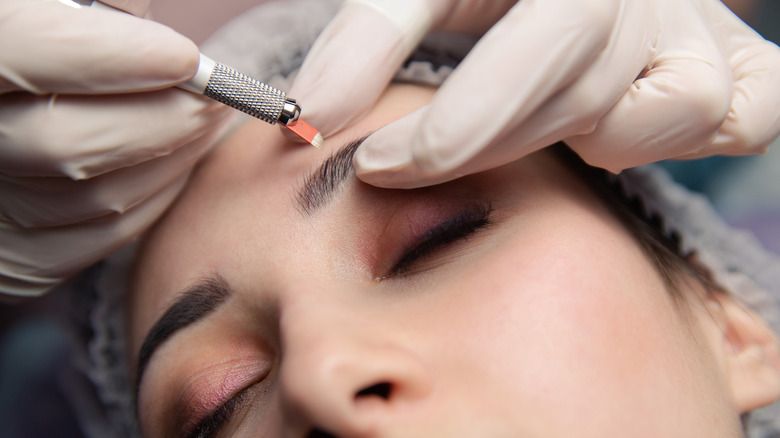 Woman has eyebrow microshading