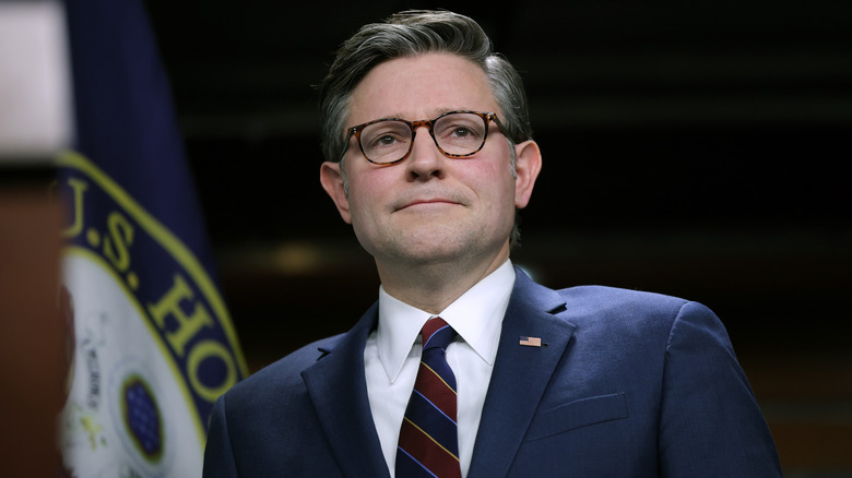 Mike Johnson looking tense.