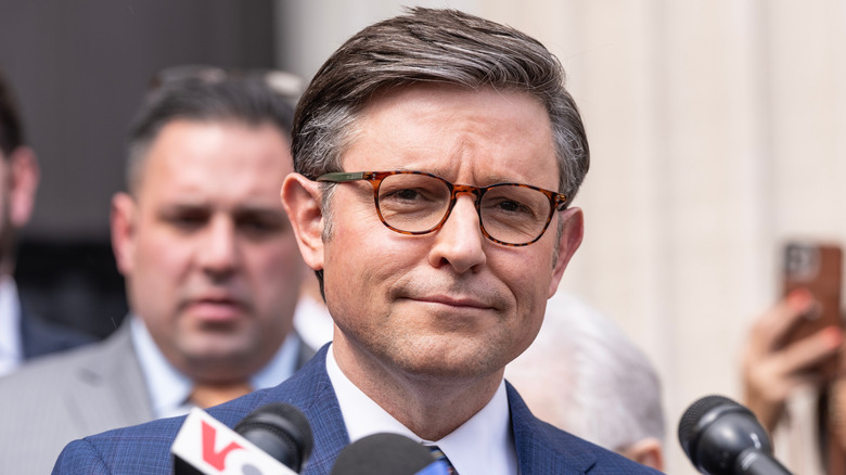 Mike Johnson being interviewed by the press