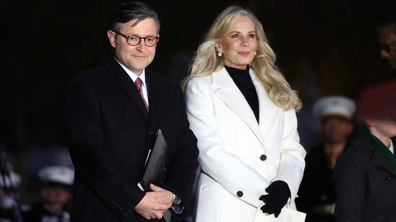 Speaker Mike Johsnon and his wife Kelly Johnson at the lighting of the U.S. Capitol Christmas Tree on the West Front of the U.S. Capitol on November 28, 2023.