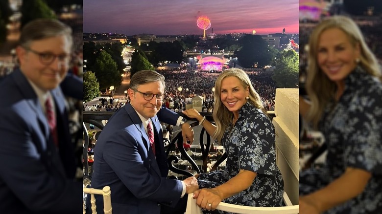 Speaker Mike Johnson and his wife, Kelly Johnson, watch a fireworks show on the Fourth of July 2025.