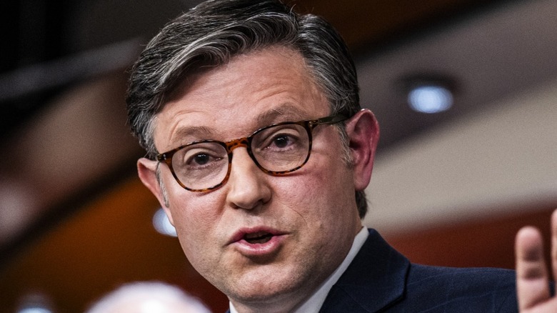 Mike Johnson speaks during a press conference on Capitol Hill in Washington, DC (2025)