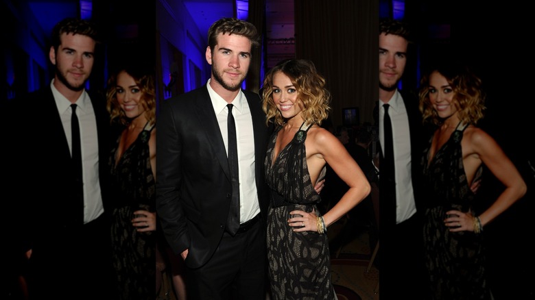 Liam Hemsworth poses with Miley Cyrus
