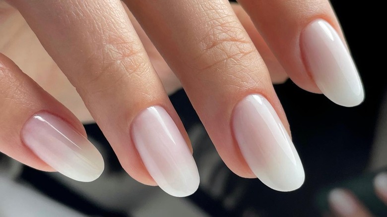Milky almond shaped nails