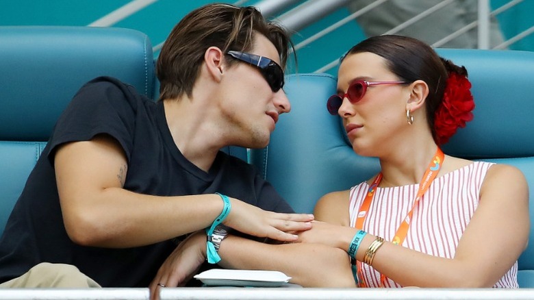 Jake Bongiovi and Millie Bobby Brown attend the Miami Open in Miami Gardens, FL (2025)