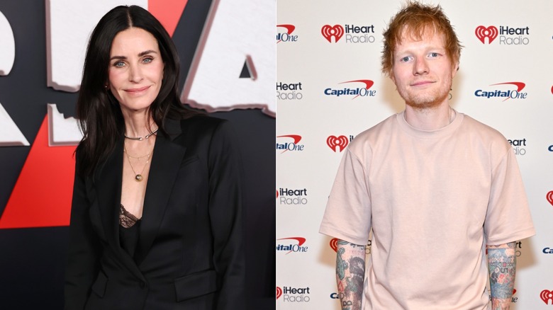 Split image of Courteney Cox and Ed Sheeran