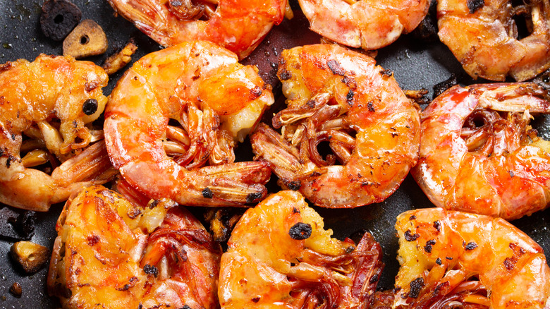 close-up of seasoned grilled shrimp 