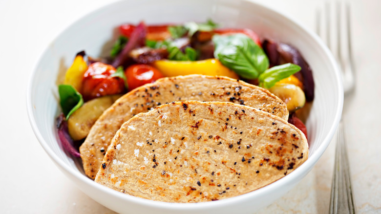 meat-free chicken filets in a white bowl