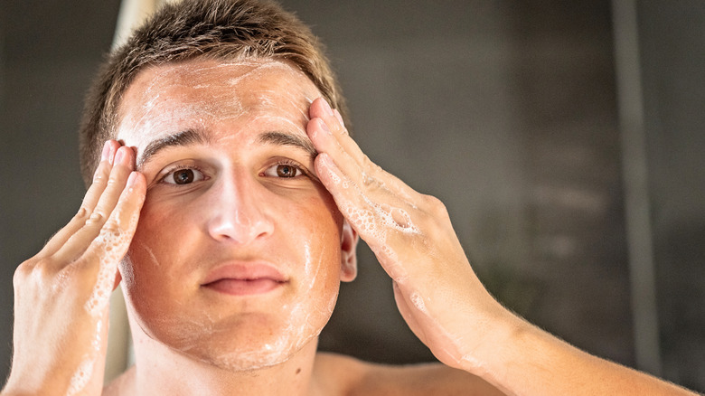 Man washing face