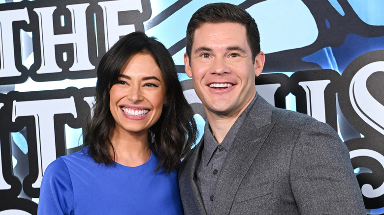 Chloe Bridges and Adam Devine at the premiere of Righteous Gemstones final season