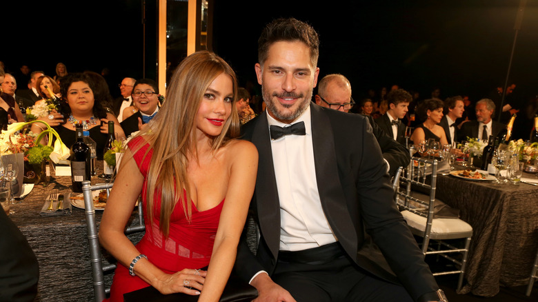 Sofía Vergara and Joe Manganiello seated together at the Golden Globes