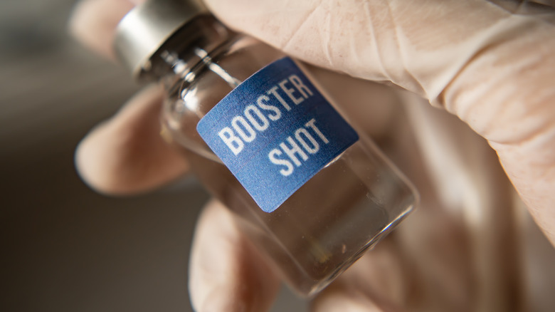 Vaccine vial labeled as "booster shot"