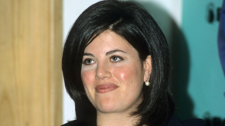 Monica Lewinsky close up, she smiles off to the left.