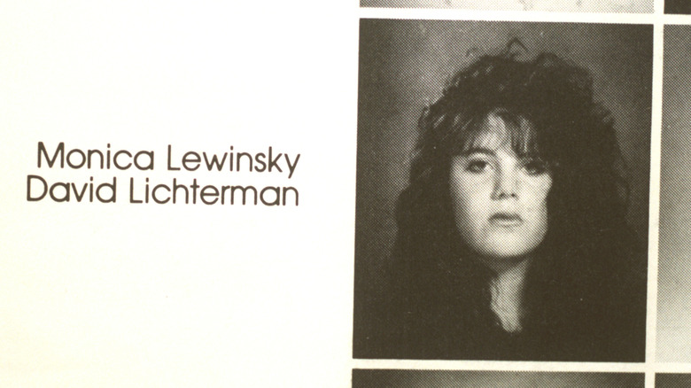 Monica Lewinsky in her 1989 yearbook with loud, wild curly hair.