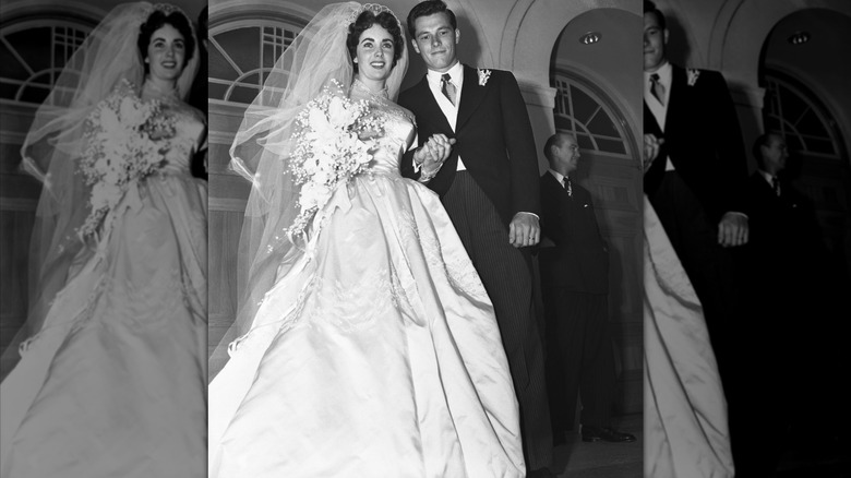 Elizabeth Taylor and Conrad Hilton, Jr. on their wedding day in 1950.