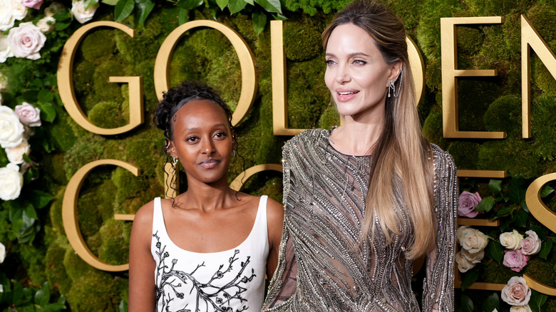 Zahara Jolie and Angelina Jolie attending the Golden Globes.